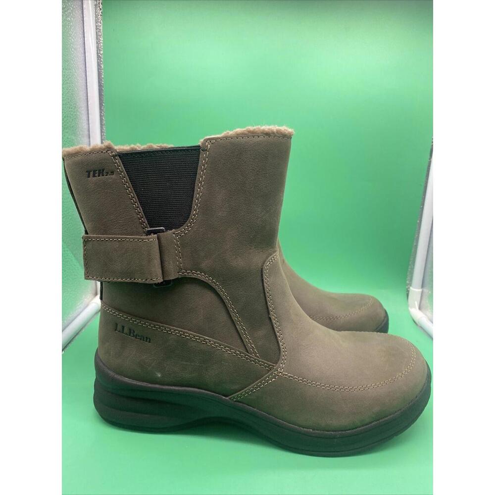 L.L. BEAN Tek 2.5 Leather Green Olive 8. M Women Mid-Raise Winter Snow Boots